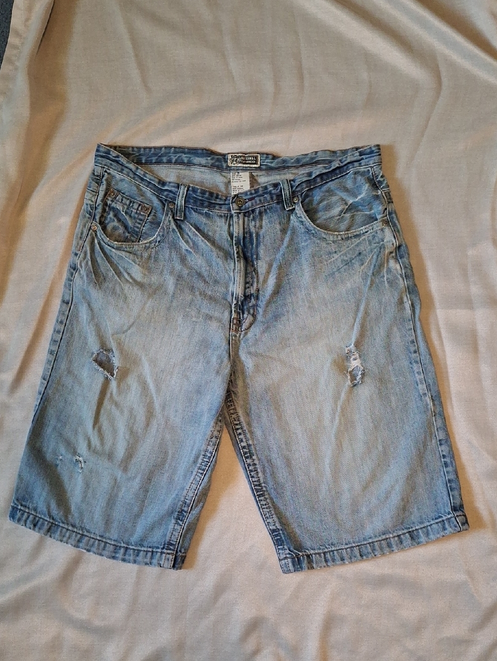 VTG Route 66 Distressed Denim Shorts Jorts Size 38 Light Wash